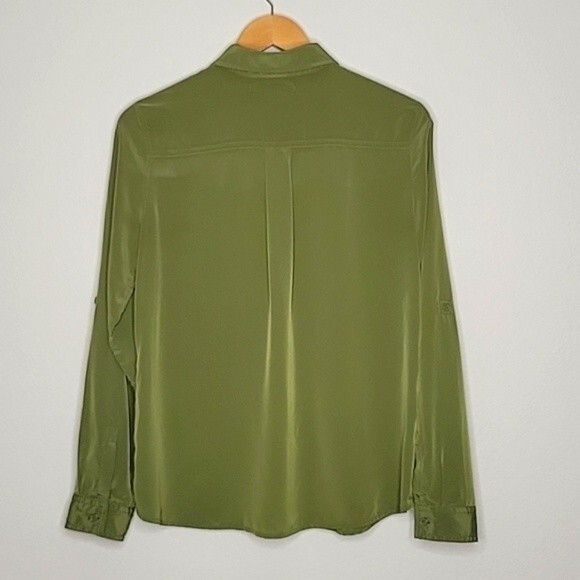 OLD NAVY Green Collared Long Roll Tab Sleeves Button Up Chest Pockets size M - Picture 9 of 16